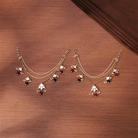 Kundan Moti Ear Chain With Rose Gold Plating