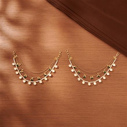 Kundan Pearl Ear Chain With Gold Plating