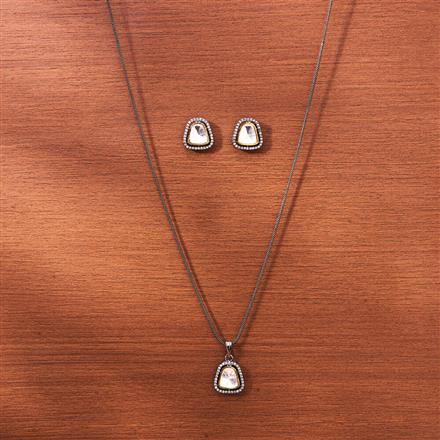 Kundan Chain Pendant Set With Rhodium Black Plating