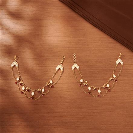 Kundan Pearl Ear Chain With Gold Plating