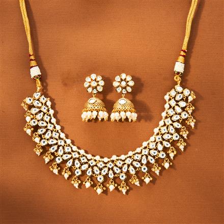 Kundan Moti Necklace With Matte Gold Plating