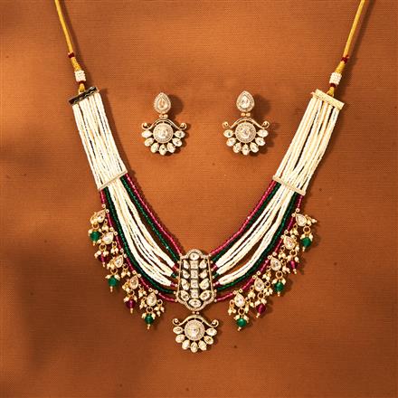 Kundan Pearl Necklace With Rose Gold Plating