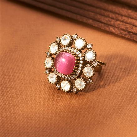 Kundan Adjustable Ring With Victorian Plating