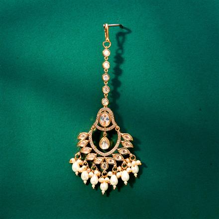 Kundan Pearl Tikka With Rose Gold Plating
