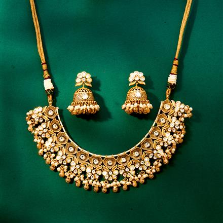 Kundan Moti Necklace With Matte Gold Plating