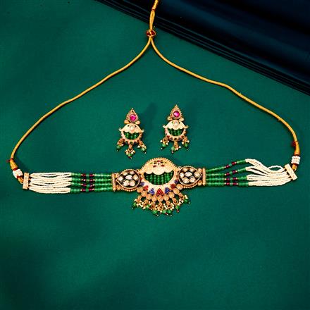Kundan Choker Necklace With Matte Gold Plating