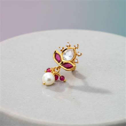 Kundan Pearl Nose Ring With Gold Plating