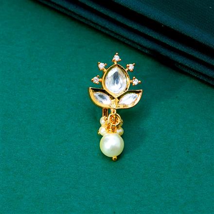 Kundan Pearl Nose Ring With Gold Plating