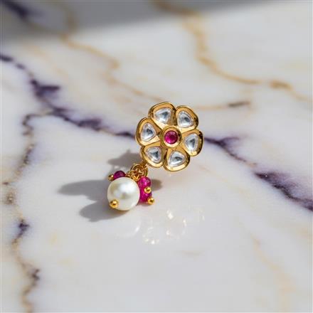 Kundan Moti Nose Ring With Gold Plating