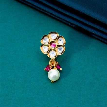 Kundan Moti Nose Ring With Gold Plating