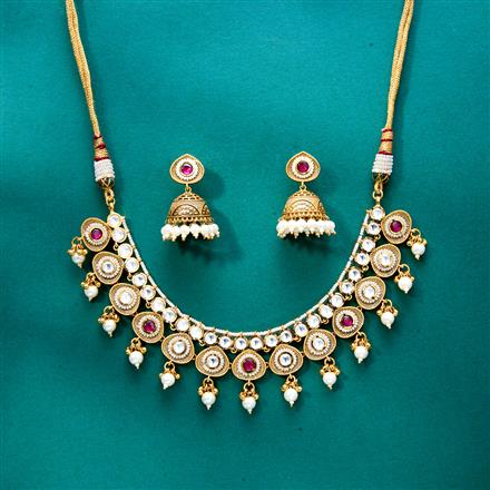 Kundan Pearl Necklace With Matte Gold Plating