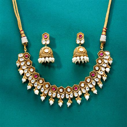 Kundan Moti Necklace With Matte Gold Plating