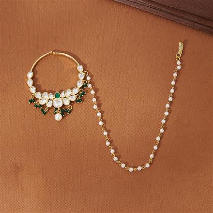 Kundan Moti Nose Ring With Gold Plating