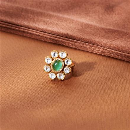 Kundan Adjustable Ring With Matte Gold Plating