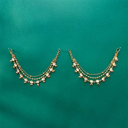 Kundan Pearl Ear Chain With Gold Plating