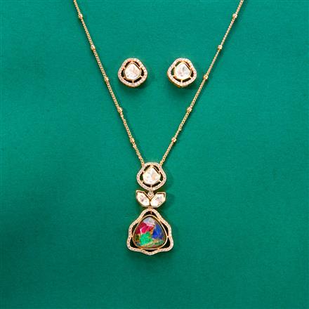 Kundan Chain Pendant Set With Rose Gold Plating