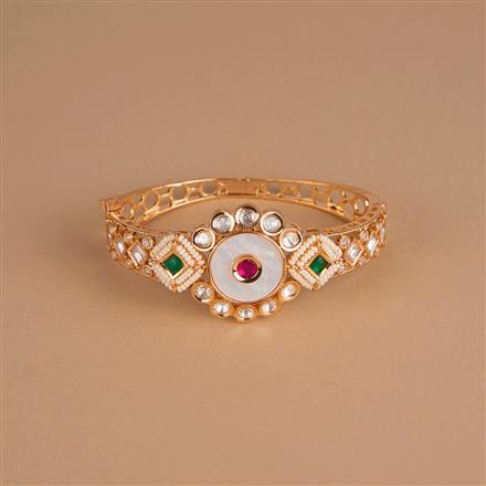 Kundan Mother Of Pearl Kada With Gold Plating