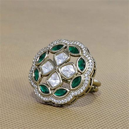 Kundan Adjustable Ring With Mehndi Plating