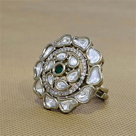Kundan Adjustable Ring With Mehndi Plating