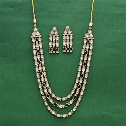 Kundan 3 Line Necklace With Mehndi Plating
