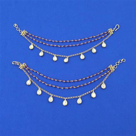 Kundan Pearl Ear Chain With Carat Gold Plating