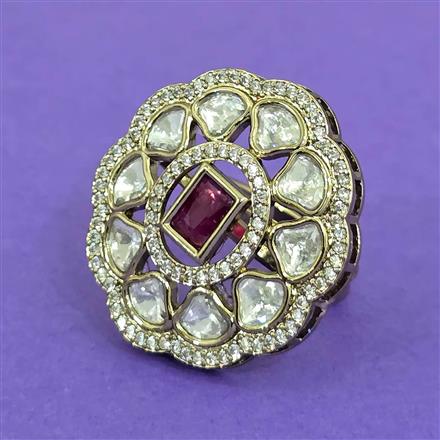 Kundan Adjustable Ring With Mehndi Plating