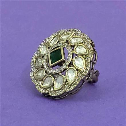 Kundan Adjustable Ring With Mehndi Plating