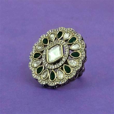 Kundan Adjustable Ring With Mehndi Plating