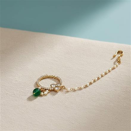 Kundan Moti Nose Ring With Mehndi Plating