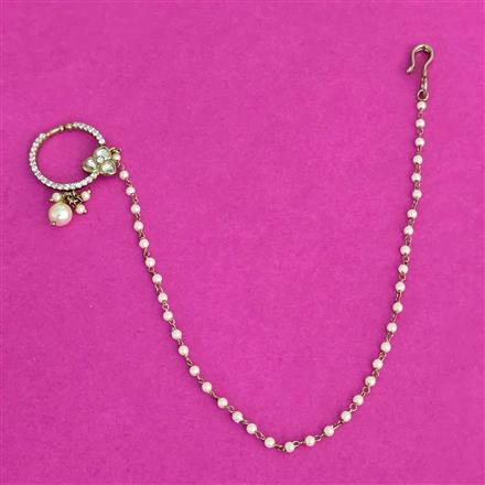 Kundan Moti Nose Ring With Mehndi Plating