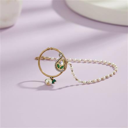 Kundan Moti Nose Ring With Mehndi Plating