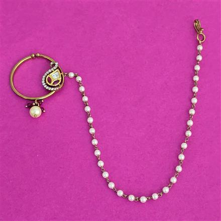 Kundan Moti Nose Ring With Mehndi Plating