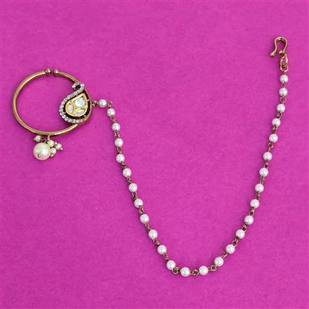 Kundan Moti Nose Ring With Mehndi Plating