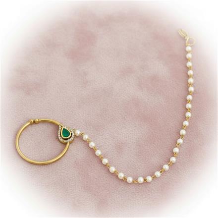 Kundan Moti Nose Ring With Mehndi Plating