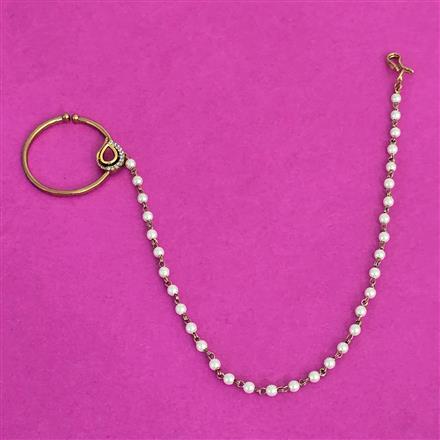 Kundan Moti Nose Ring With Mehndi Plating