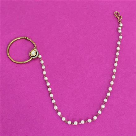 Kundan Moti Nose Ring With Mehndi Plating