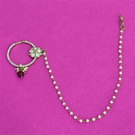 Kundan Moti Nose Ring With Mehndi Plating