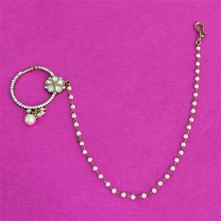 Kundan Moti Nose Ring With Mehndi Plating