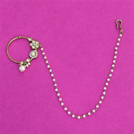 Kundan Moti Nose Ring With Mehndi Plating