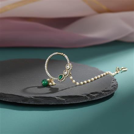 Kundan Moti Nose Ring With Mehndi Plating