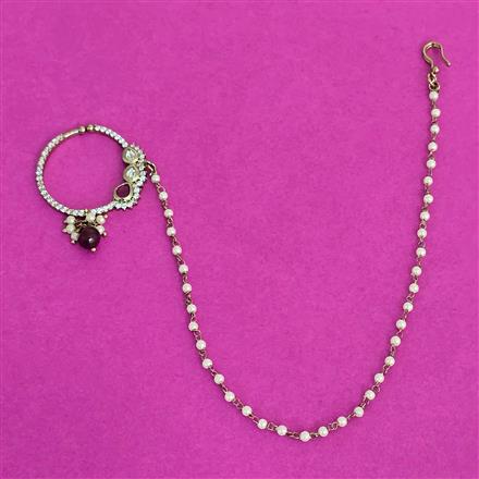 Kundan Moti Nose Ring With Mehndi Plating