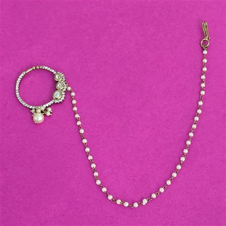 Kundan Moti Nose Ring With Mehndi Plating
