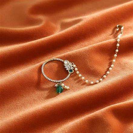 Kundan Moti Nose Ring With Mehndi Plating