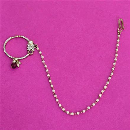 Kundan Moti Nose Ring With Mehndi Plating