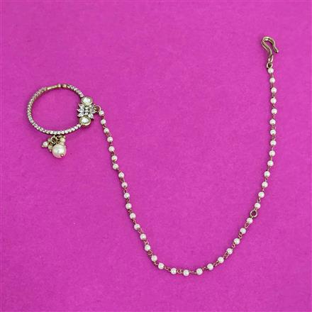 Kundan Moti Nose Ring With Mehndi Plating