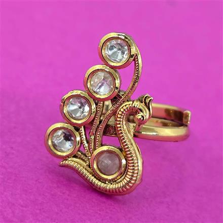 Kundan Adjustable Ring With Gold Plating