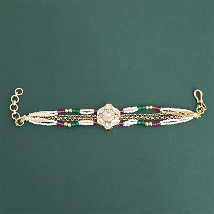 Kundan Moti Bracelet With Gold Plating