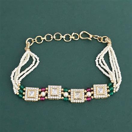 Kundan Moti Bracelet With Gold Plating