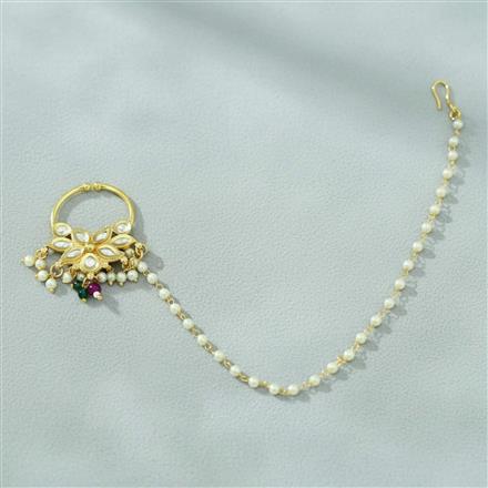 Kundan Moti Nose Ring With Gold Plating