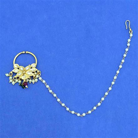 Kundan Moti Nose Ring With Gold Plating